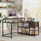 Bureau d'angle en L avec tiroir, bureau d'angle pour la maison avec étagères de rangement et support d'écran, bureau rustique pour petit espace