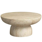 Table basse piédestal ronde en Fiberstone, table d'appoint sculptée pour l'intérieur et l'extérieur avec patins antidérapants