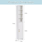 VECELO Armoire de salle de bain étroite de 180 cm de haut, en bois massif, 8 étagères, meuble de rangement autonome