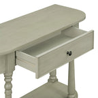 Console étroite rétro avec coin arrondi, tiroir supérieur et étagère ouverte