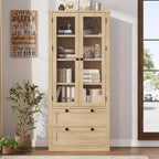 Vaisselier de cuisine de ferme avec portes vitrées, Armoire de rangement de 183 cm avec tiroirs et étagères réglables pour salle à manger, salle de bain, salon