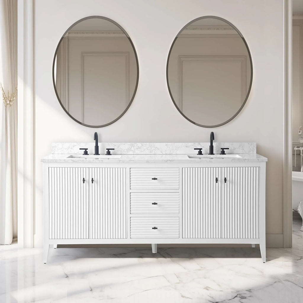 Meuble-lavabo de salle de bain Vanity Art 72 po à double vasque avec dessus en marbre reconstitué