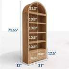 Bibliothèque arquée de 72 po avec tiroir de rangement, armoire de présentation moderne en bois à 6 niveaux avec étagères ouvertes et tiroir inférieur, porte d'armoire incurvée