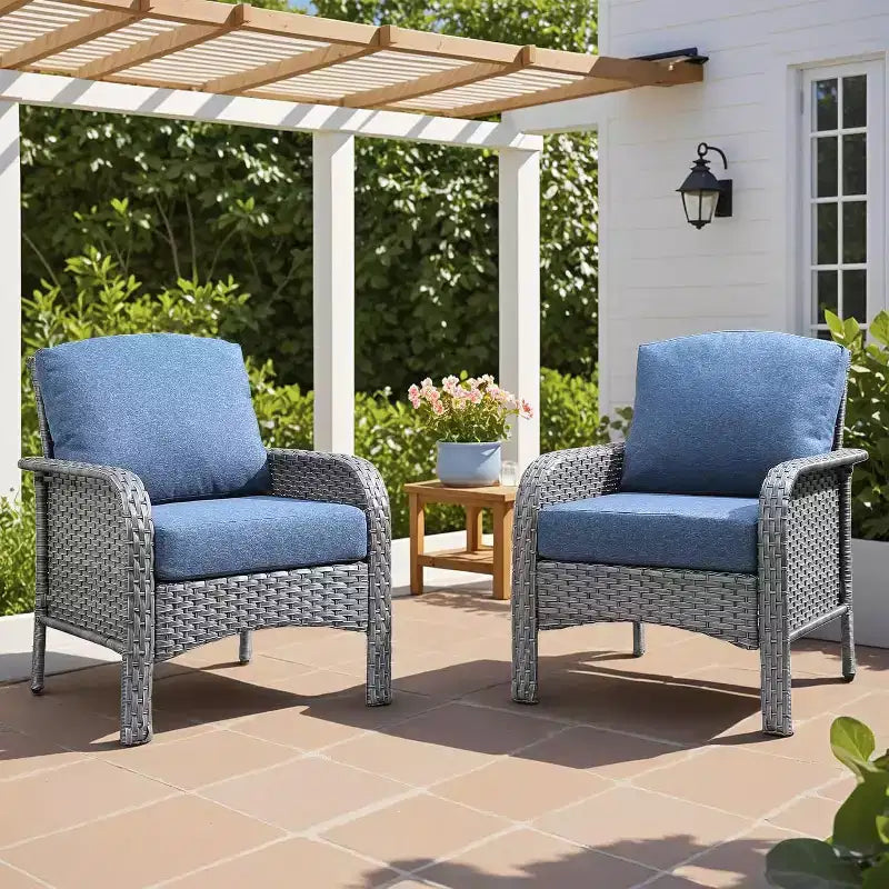 HOMLUX Lot de 2 chaises de patio en osier, ensemble de chaises d'extérieur tout temps à dossier haut en rotin