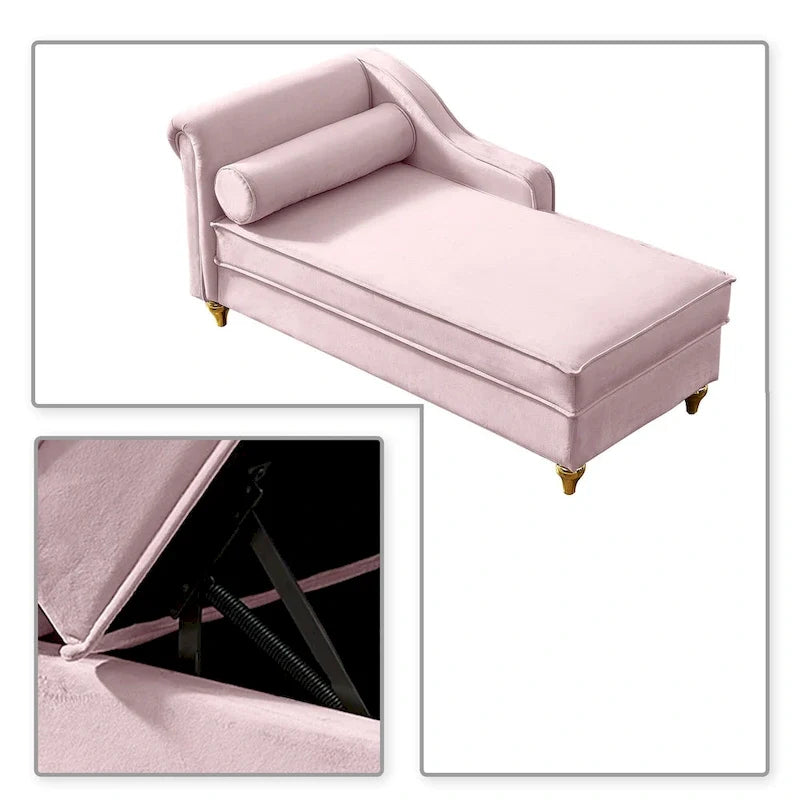 Fauteuil méridienne de rangement élégant français en velours avec coussin