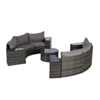 Ensemble de canapé modulaire d'extérieur semi-circulaire 11 pièces avec table basse en verre trempé et 4 tables d'appoint