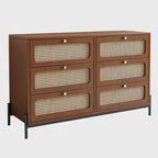 Commode à 6 tiroirs en bois de rotin cannage moderne