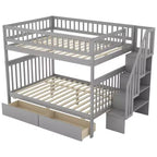 Lit superposé double sur double avec deux tiroirs de rangement et des étagères de rangement pour chambre d'enfants, d'adolescents et d'adultes