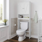 Meuble de toilette sur pied de toilette style ferme avec étagères et portes à fermeture magnétique