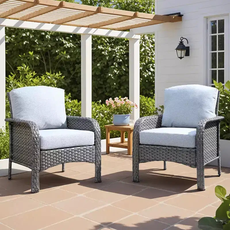 HOMLUX Lot de 2 chaises de patio en osier, ensemble de chaises d'extérieur tout temps à dossier haut en rotin