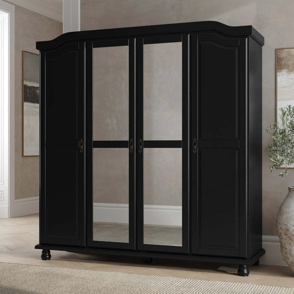 Armoire-penderie Kyle à 4 portes en bois massif 100 % Palace Imports, avec portes en bois massif ou miroir