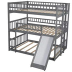 Lit superposé triple pour deux personnes avec échelle convertible et toboggan, lit triple avec barrières de sécurité, blanc/gris/espresso - ModernLuxe