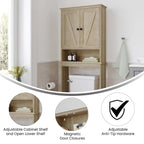 Meuble de toilette sur pied de toilette style ferme avec étagères et portes à fermeture magnétique