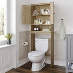 Meuble de toilette sur pied de toilette style ferme avec étagères et portes à fermeture magnétique