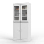 Meuble de rangement en bois massif avec portes en verre dépoli, portes pleines, 2 tiroirs et étagères réglables