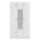 Armoire penderie miroir 3 portes avec 2 tiroirs et meuble haut