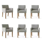 Lot de 6 chaises de salle à manger capitonnées avec accoudoirs, fauteuils modernes en lin avec pieds en bois, chaises d'appoint pour salle à manger, salon – Panipeachy