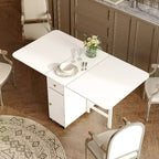 Table de salle à manger pliable ATJafurn 59 avec rabats pour petits espaces, table de cuisine rectangulaire en bois extensible avec roulettes et rangement