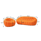 2 PIÈCES Canapé bulle rembourré en tissu nid d’abeille 3D, canapé bulle 3 places et fauteuil individuel pour salon