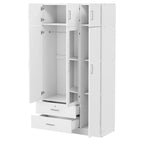 Armoire penderie miroir 3 portes avec 2 tiroirs et meuble haut