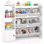 Meuble de rangement et bibliothèque pour enfants Costway, bibliothèque en bois avec 4 petites boîtes et 4 grandes boîtes Gris/Blanc