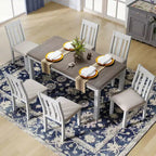 Ensemble de salle à manger extensible de style ferme pour 6 personnes, table rectangulaire et 6 chaises rembourrées
