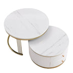 2 tables basses gigognes rondes blanches avec tiroirs