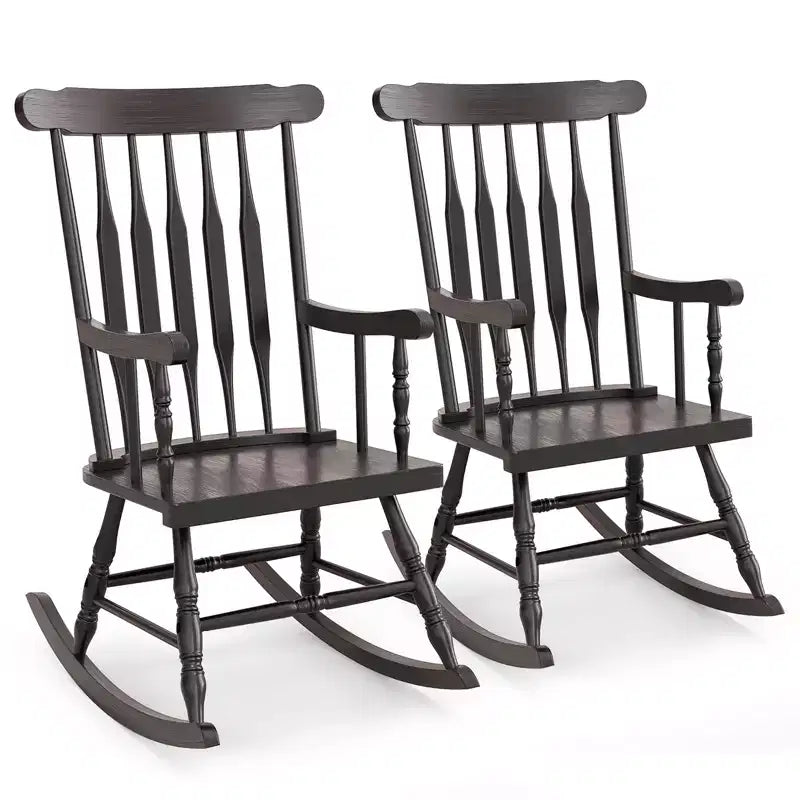 Costway Lot de 2 chaises à bascule en bois, finition brillante, blanc/café