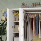 Armoire en bois blanc de 156 cm avec 2 tiroirs, tringle et étagères