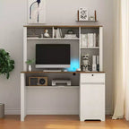 Bureau informatique moderne de 130 cm avec huche et étagère, bureau avec grand rangement, bureau d'écriture pour l'étude, salle de lecture