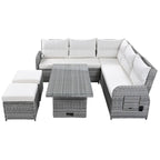 Ensemble de canapé d’angle modulable en rotin d’extérieur avec table réglable et fauteuils inclinables