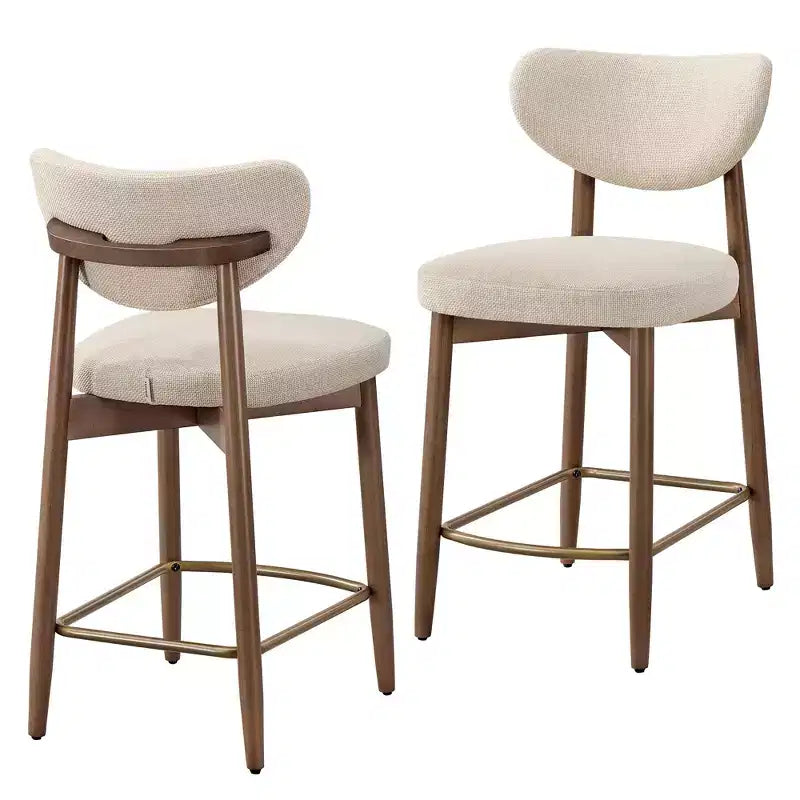 VASAGLE Tabourets de Bar en Bois, Lot de 2, Tabourets de Comptoir Rembourrés avec Pieds en Bois Massif, Dossier Ergonomique, Tissu Aspect Lin, Cappuccino