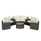 Ensemble de canapé modulaire d'extérieur semi-circulaire 11 pièces avec table basse en verre trempé et 4 tables d'appoint