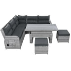 Ensemble de canapé d’angle modulable en rotin d’extérieur avec table réglable et fauteuils inclinables