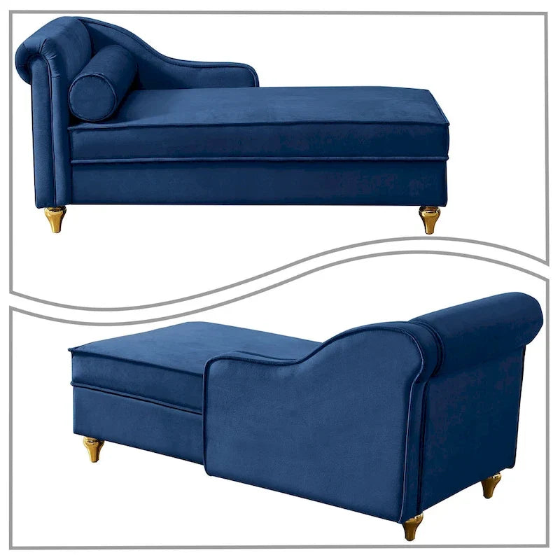 Fauteuil méridienne de rangement élégant français en velours avec coussin