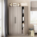 Timechee 47.2 Armoire de rangement pour vêtements avec poignées en bois massif Blanc