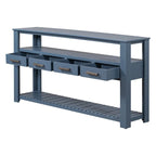 Longue console d'entrée avec tiroirs, table console de canapé en bois style ferme avec 4 tiroirs et 2 étagères