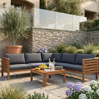 Ensemble de canapé d'angle d'extérieur Polibi Acacia avec table basse assortie