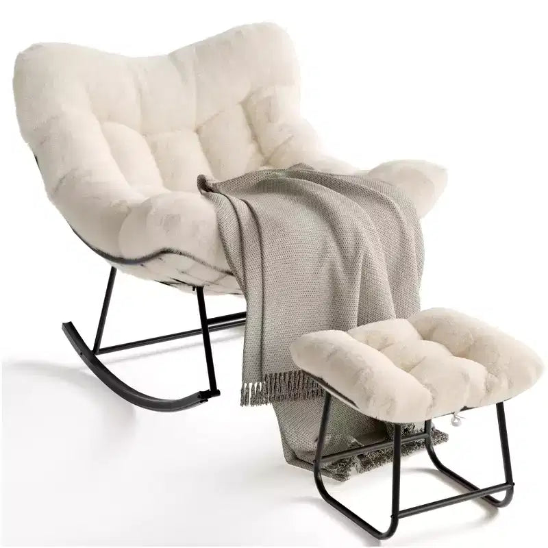 Fauteuil à bascule Papasan surdimensionné avec ottoman et coussin en peluche moelleux, chaise longue avec repose-pieds et cadre en métal robuste, Rocker Egg pour salon