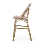 sumyeg Lot de 2 tabourets de bar de bistrot français d'extérieur 29,5, rotin PE en osier avec cadre en aluminium, finition aspect bambou, rouge rouille et blanc