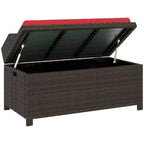 Banc de rangement d'extérieur en osier avec espace de rangement et coussin