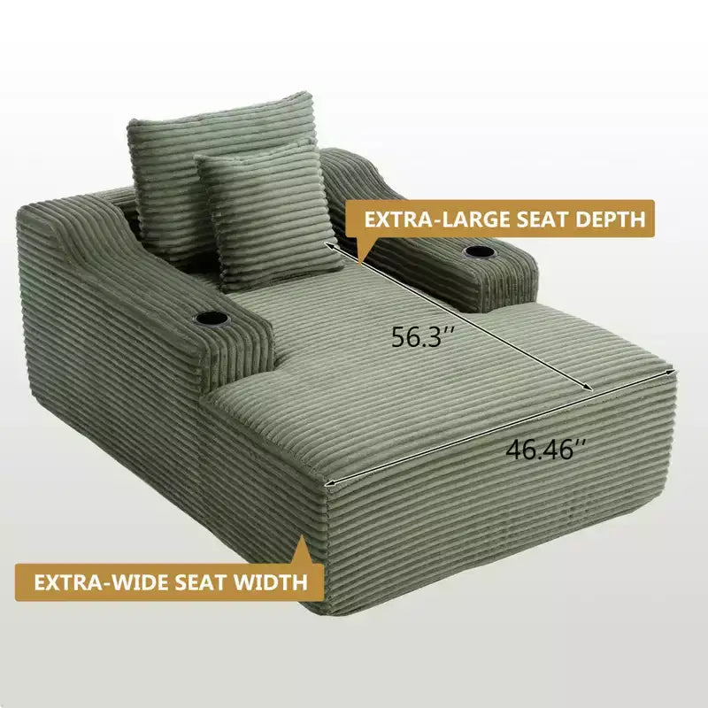 Chaise longue de 170 cm, canapé-lit d'intérieur avec 2 coussins, canapé monoplace sans structure pour salon, aucun assemblage requis