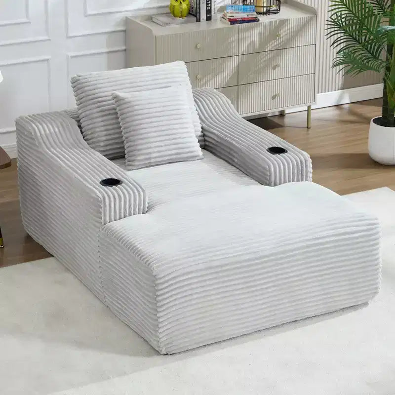 Chaise longue de 170 cm, canapé-lit d'intérieur avec 2 coussins, canapé monoplace sans structure pour salon, aucun assemblage requis