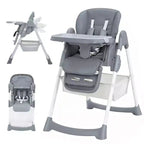 Chaise haute pliable pour bébés et tout-petits, chaise haute en cuir PU avec dossier réglable, hauteur d'assise, plateau amovible, harnais de sécurité 5 points et roues verrouillables