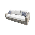 Canapé de jardin Teva Hawaii en osier tricolore gris/blanc cassé/beige avec coussin