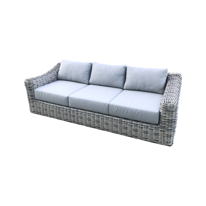 Canapé de jardin Teva Hawaii en osier tricolore gris/blanc cassé/beige avec coussin