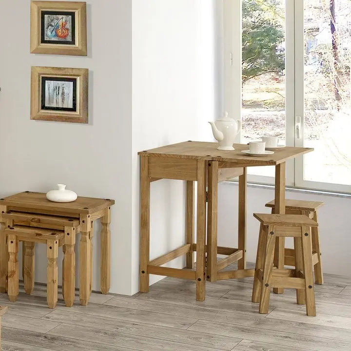 Ensemble de salle à manger 3 pièces avec table à abattants en pin massif