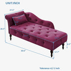 Chaise longue moderne de 154 cm avec revêtement en velours, boutons capitonnés, pieds en bois massif et clous de tapissier