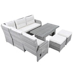 Ensemble de canapé d’angle modulable en rotin d’extérieur avec table réglable et fauteuils inclinables