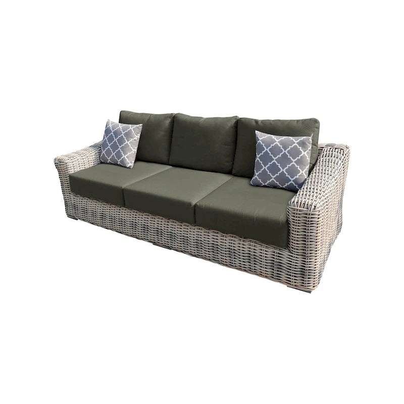 Canapé de jardin Teva Hawaii en osier tricolore gris/blanc cassé/beige avec coussin